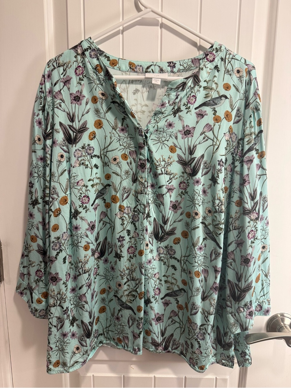 J. Jill 3/4 sleeve pullover blouse, Floral & Bird Design, XL Petite